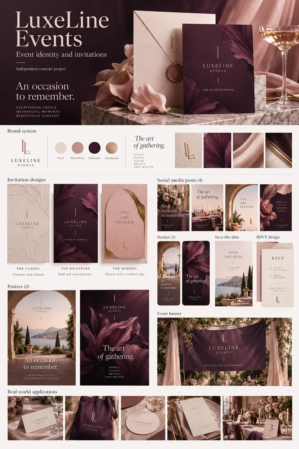 LuxeLine Events — Event identity & invitations concept presentation